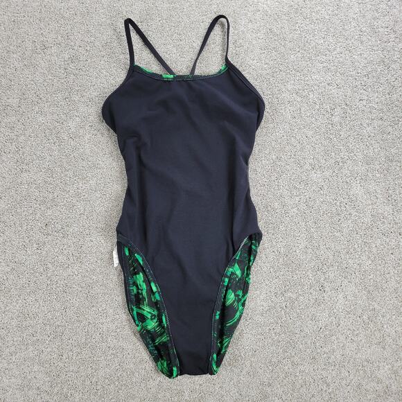 TYR Draco Cutoutfit One Piece Swimsuit Womens 30 Green Abstract Print Low Back - Picture 10 of 13
